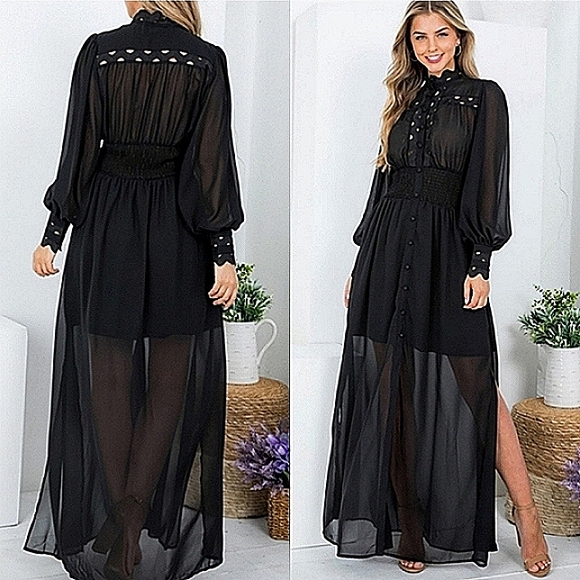 Black chiffon boho maxi dress - Picture 6 of 11